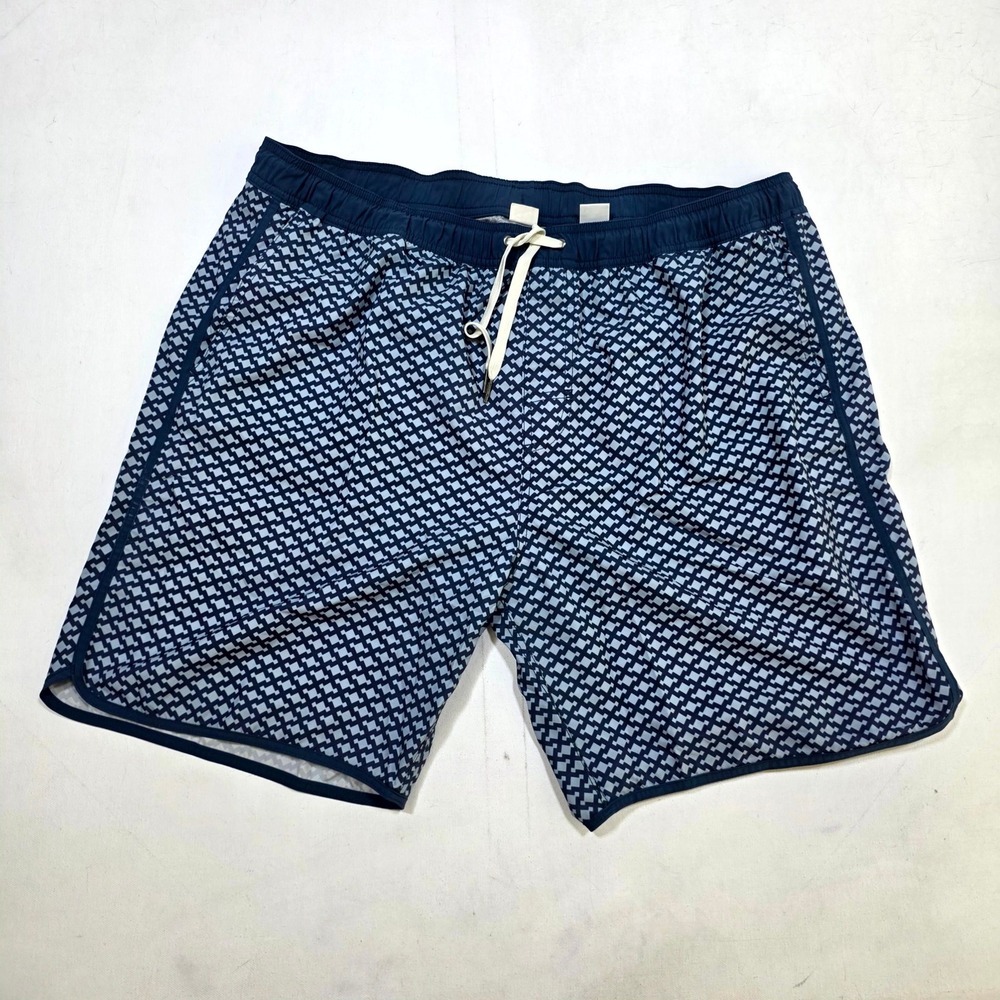 Fair Harbor Swim Trunks XXXL Blue Geometric Pattern Lined Board Shorts Mens